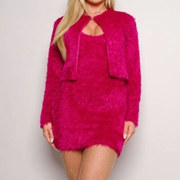 Hot Pink Fuzzy cardigan - Picture 2 of 10
